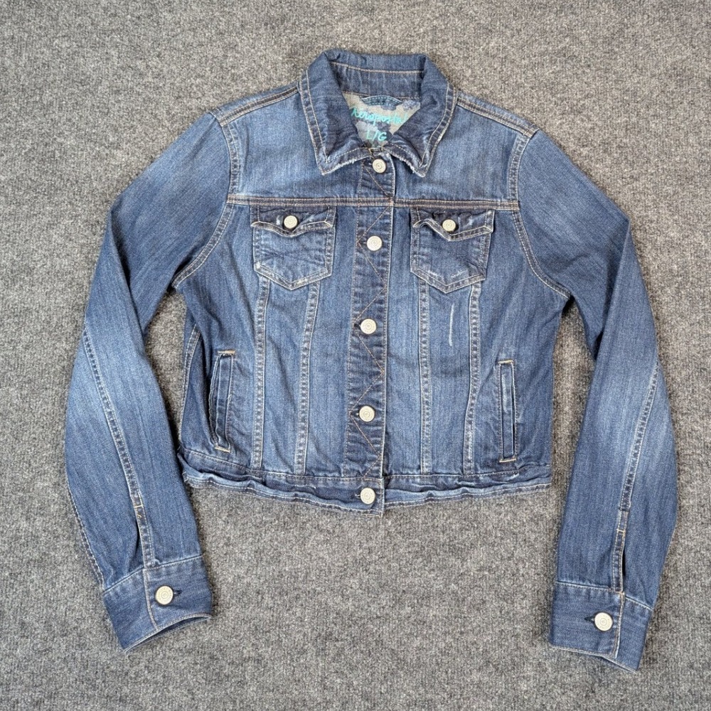 2013 Aeropostale Womens Large Medium Wash Blue Denim Jean Jacket Cotton